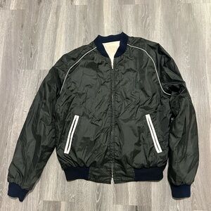 VTG 80s Reversible Navy Beige Bomber Jacket Unisex M Y2K JAPANESE STYLE